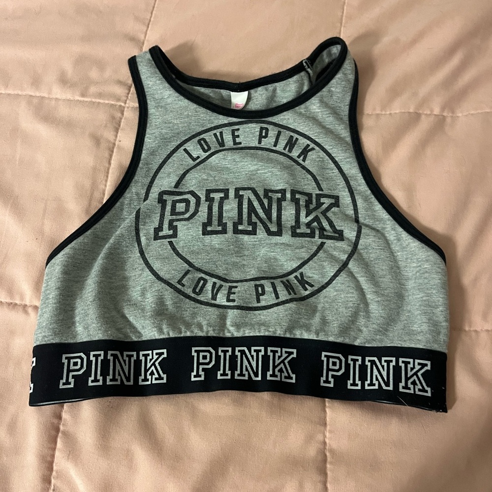 PINK Victoria's Secret Gray and Black Sports Bra